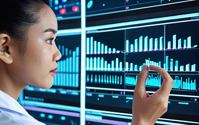 **
"Thai doctor analyzing DNA sequence on a futuristic screen, highlighting genetic markers for personalized medicine, modern hospital background, Thailand."
**