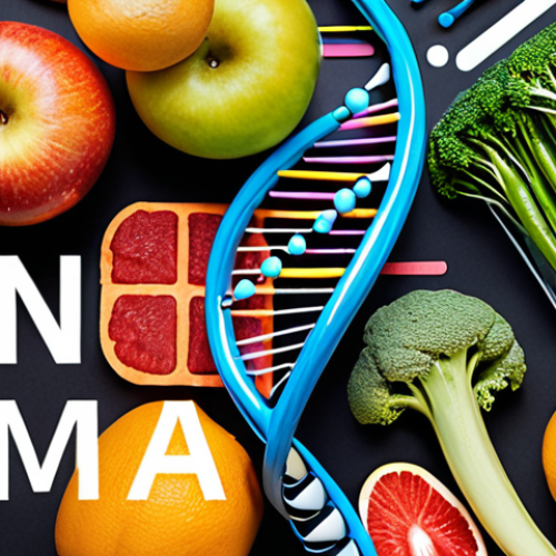 **

A vibrant, futuristic DNA strand intertwining with healthy food options (fruits, vegetables) and exercise equipment. The background features a medical lab with AI interfaces analyzing genetic data. Emphasize personalized nutrition and fitness plans tailored to an individual's genetic makeup. Concept: Precision medicine empowering healthy lifestyle choices.

**