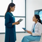 Home 16 정밀 의학의 투명성 및 신뢰성 확보 방안 - **Image Prompt: Personalized Health Dialogue with Secure Data Visualization**
A warm, brightly l...