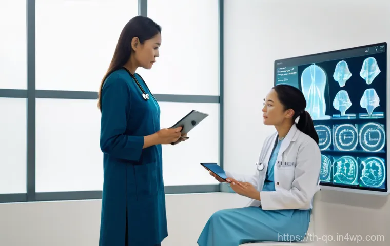 정밀 의학의 투명성 및 신뢰성 확보 방안 - **Image Prompt: Personalized Health Dialogue with Secure Data Visualization**
    A warm, brightly l...