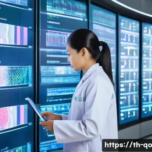 Home 26 정밀 의학의 미래 기술 전망 - A modern Thai hospital laboratory scene showing a female geneticist in professional attire analyzing...