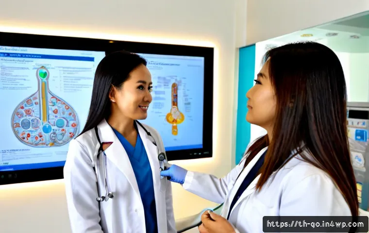 Home 17 정밀 의학의 임상 적용 성공 사례 - Photorealistic precision medicine success story in a modern Bangkok hospital, Thai female oncologist...