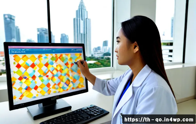 Home 17 정밀 의학의 글로벌 트렌드 - Photorealistic precision medicine consultation in a modern Bangkok hospital, Thai female doctor in a...