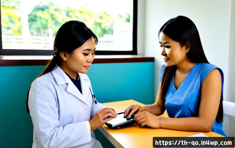 Home 29 정밀 의학의 사회적 책임 - Photorealistic Thai precision medicine consultation in a modern Bangkok public hospital, a compassio...